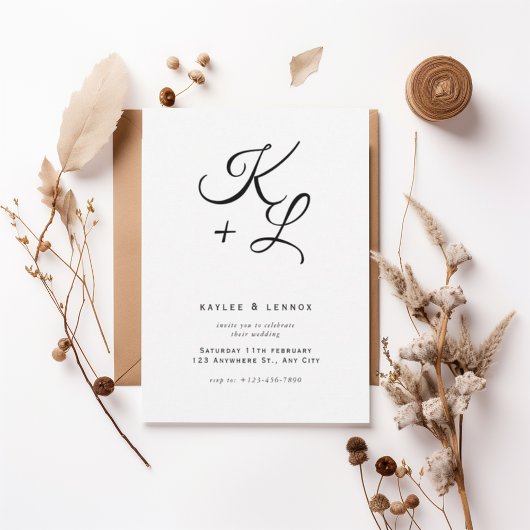 Modern Black & White Monogram Wedding Invitation Einladung