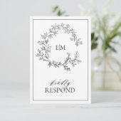 Modern Black White Monogram Wedding QR Code RSVP (Stehend Vorderseite)