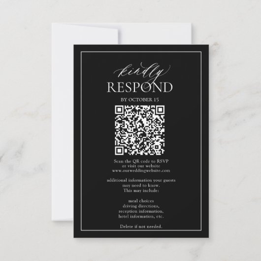 Modern Black White Monogram Wedding QR Code RSVP (Rückseite)