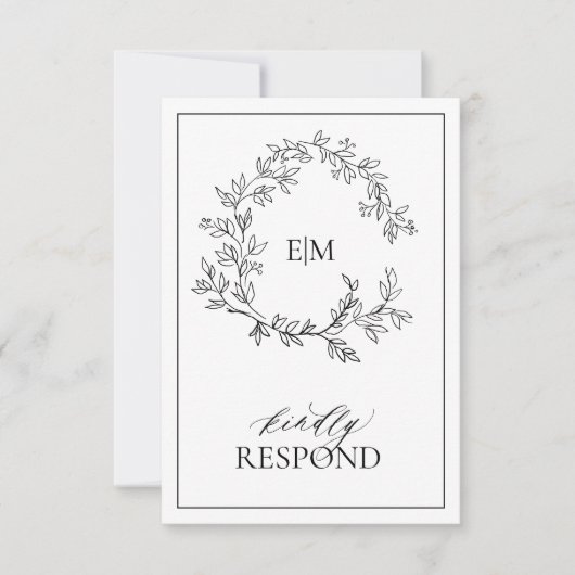 Modern Black White Monogram Wedding QR Code RSVP Karte (Vorderseite)