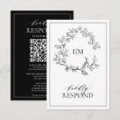 Modern Black White Monogram Wedding QR Code RSVP  Karte (Vorne/Hinten)