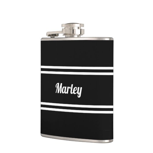 Modern Black & White Name Flachmann (Links)