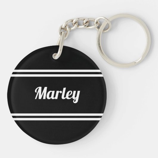 Modern Black & White Name  Schlüsselanhänger (Rückseite)