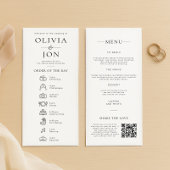 Modern Black White Order of Day and Menu Wedding Programm
