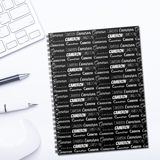 Modern Black White Personalized Name Collage Notizblock