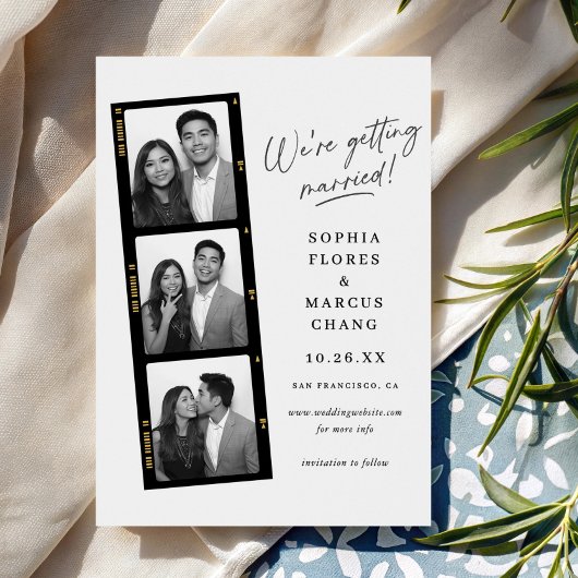 Modern Black & White Photo-booth Filmstrip Wedding Save The Date