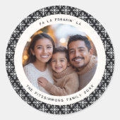 Modern Black & White Photo Christmas Runder Aufkleber (Vorderseite)