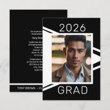 Modern Black White Photo Graduation Announcement