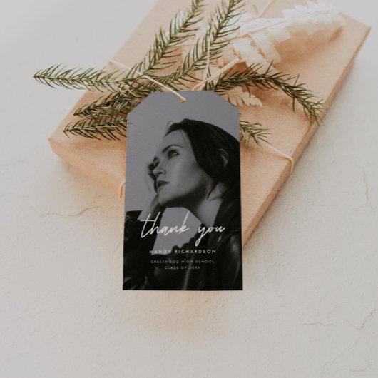 Modern Black White Photo Graduation Thank You Geschenkanhänger