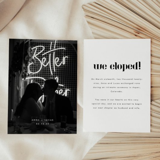 Modern Black & White Photo Wedding Elopement Ankündigung