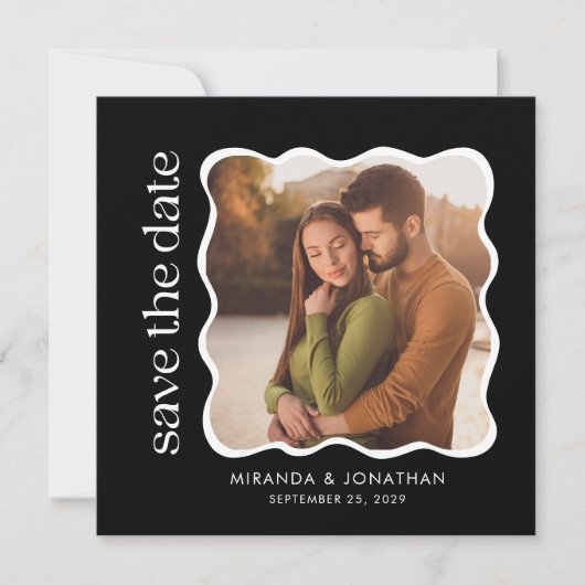 Modern Black White Photo Wedding Save The Date (Vorderseite)