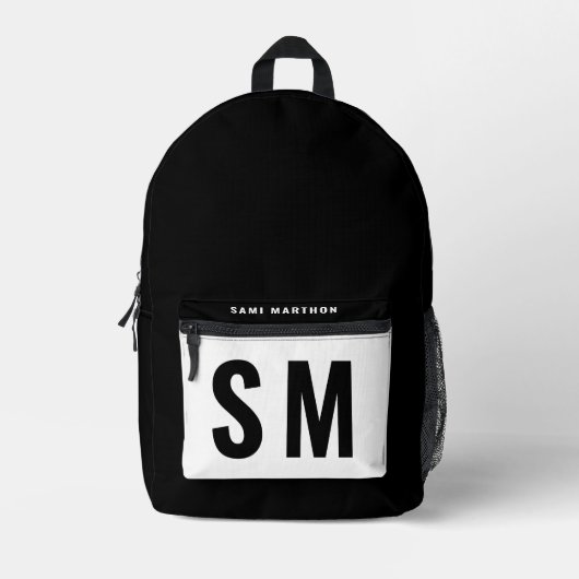Modern Black & White Player Sportbote Monogram Bedruckter Rucksack (Vorderseite)