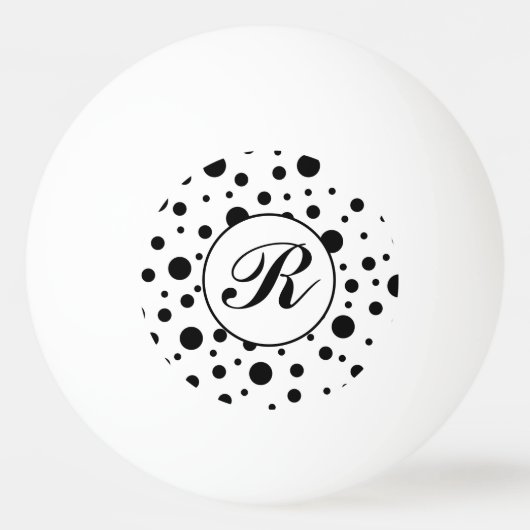 Modern Black White Polka Dot Monogram Tischtennisball (Vorderseite)