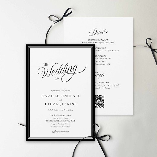 Modern Black & White QR Code All In One Invitation Einladung