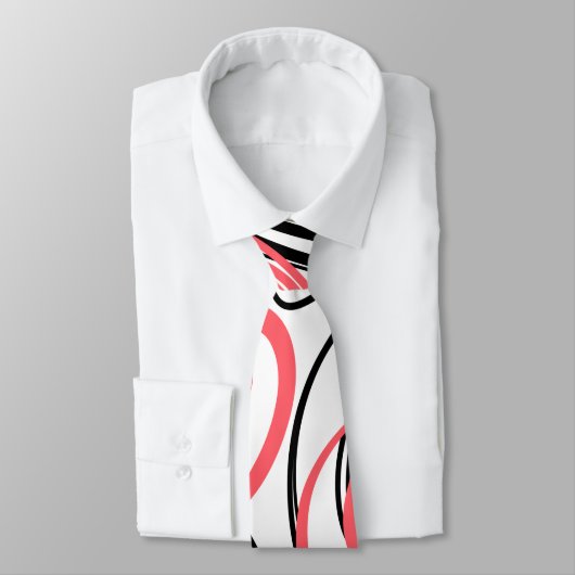 Modern Black White Red Swirls Abstract Krawatte (Gebunden)