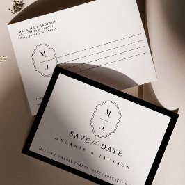 Modern Black & White Save the Date Monogram Crest Postkarte