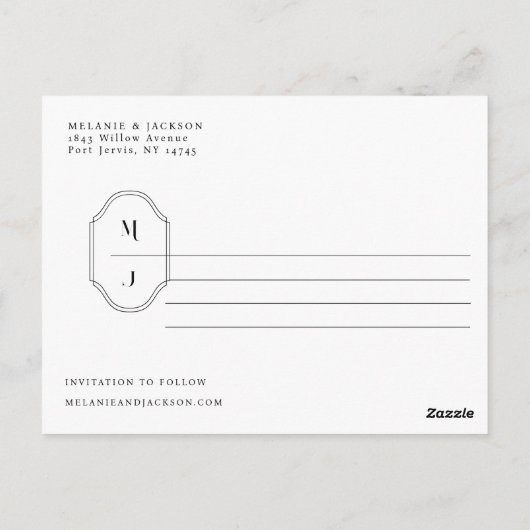 Modern Black & White Save the Date Monogram Crest Postkarte (Rückseite)