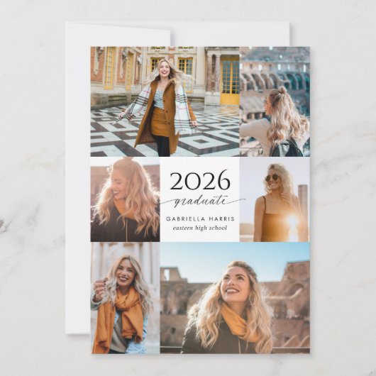 Modern Black + White Script 2026 Graduation Einladung (Vorderseite)