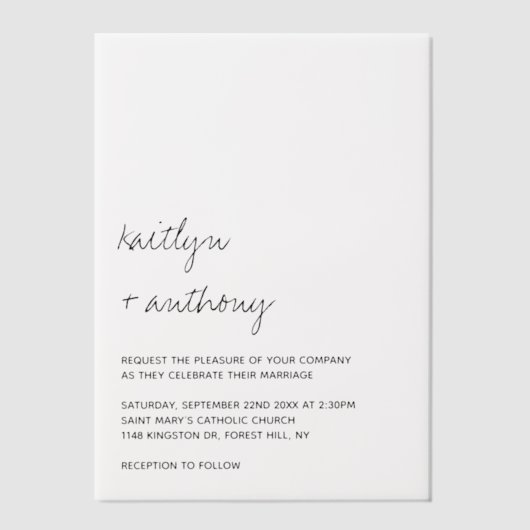 Modern Black & White Script Minimalistic Wedding Pergament Einladungen (Vorderseite)
