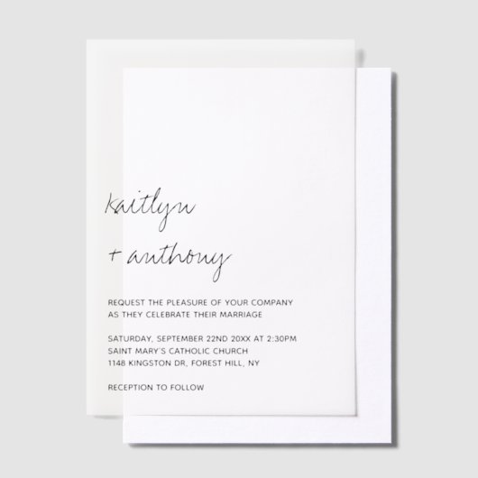 Modern Black & White Script Minimalistic Wedding Pergament Einladungen (Versetzt)