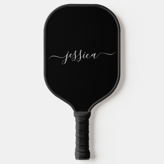 Modern black white script name pickleball schläger (Vorderseite)