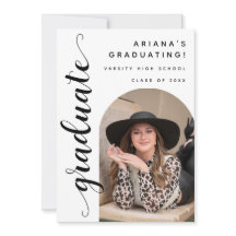 Modern Black White Script Photo Graduation