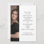 Modern Black White Script Photo Graduation Ankündigung (Rückseite)