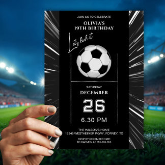 Modern Black White Soccer Birthday Invitation Card Einladung