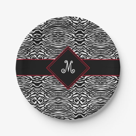 Modern Black White Stripes Pattern Monogram Custom Pappteller (Vorderseite)