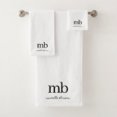 Modern Black White Trendy Script Initial Monogram Badhandtuch Set (Insitu)