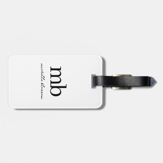 Modern Black White Trendy Script Initial Monogram Gepäckanhänger (Rückseite horizontal)