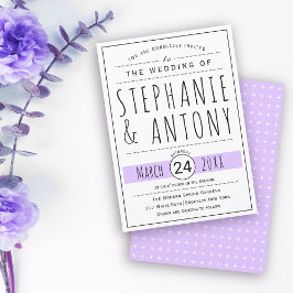 Modern black, white typography lavender wedding einladung