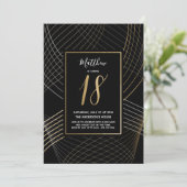 Modern Black, White und Gold achtzehnten Geburtsta Einladung (Stehend Vorderseite)