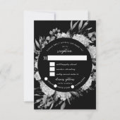 Modern Black & White Watercolor Floral Frame RSVP Karte (Vorderseite)