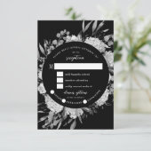 Modern Black & White Watercolor Floral Frame RSVP Karte (Stehend Vorderseite)