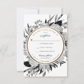 Modern Black & White Watercolor Floral Frame RSVP Karte (Vorderseite)