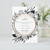 Modern Black & White Watercolor Floral Frame RSVP Karte (Stehend Vorderseite)