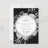 Modern Black & White Watercolor Floral Frame RSVP Karte (Vorderseite)