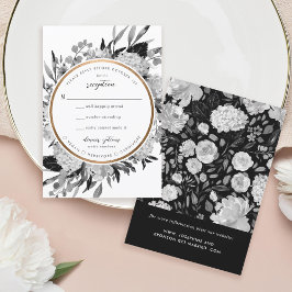 Modern Black & White Watercolor Floral Frame RSVP Karte