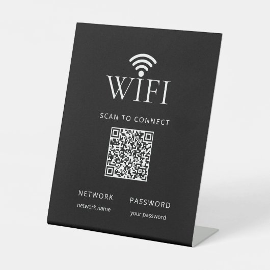 Modern Black WiFi Network Password QR Code Sign  Sockelschild (Vorderseite)