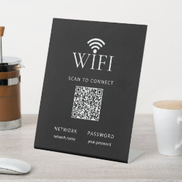 Modern Black WiFi Network Password QR Code Sign  Sockelschild