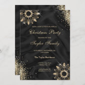 Modern Black Winter Gold Snow Weihnachten Party Einladung (Vorne/Hinten)