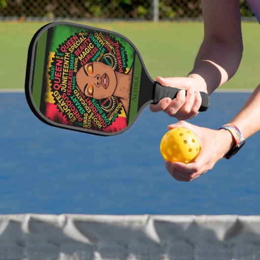 Modern Black Woman Motivational Customizable Name Pickleball Schläger (InSitu)