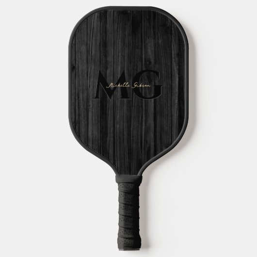 Modern Black Wood Gold Monogram Initials Pickleball Schläger (Vorderseite)