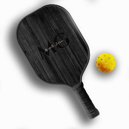 Modern Black Wood Gold Monogram Initials Pickleball Schläger