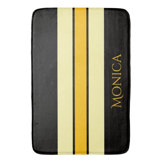 modern black &yellow beige monogram name badematte (Vorderseite Vertikal)