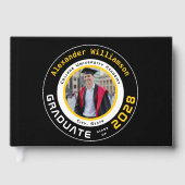 Modern Black Yellow Graduation Photo Gästebuch (Vorderseite)