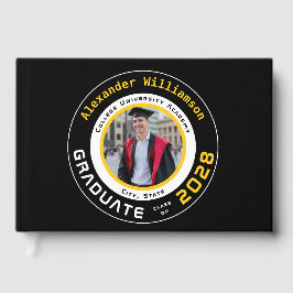 Modern Black Yellow Graduation Photo Gästebuch