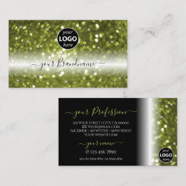 Modern Black Yellow Green Sparkle Glitzer Add Logo Visitenkarte