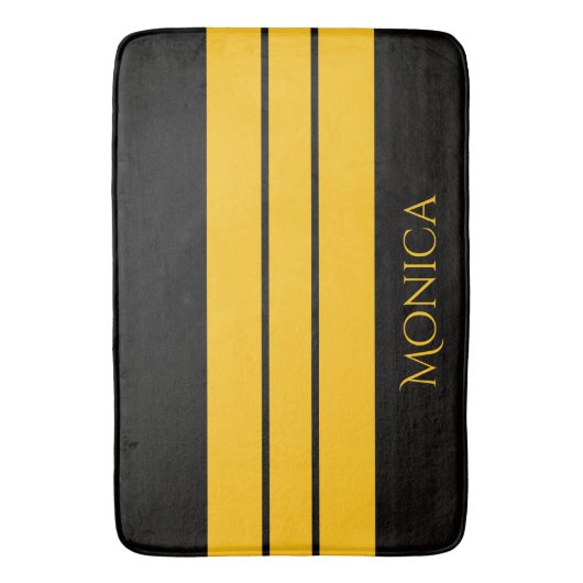  modern black &yellow  monogram name badematte (Vorderseite Vertikal)